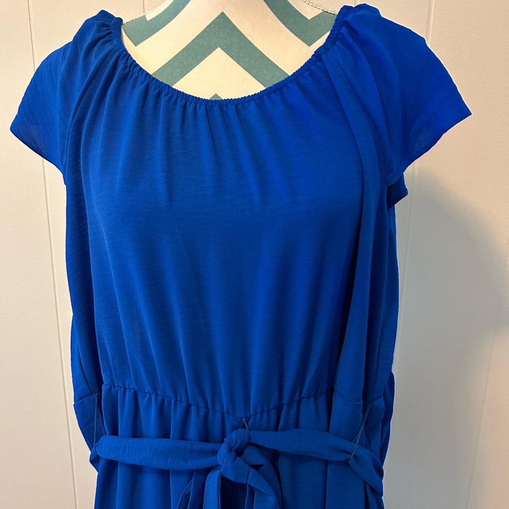 DKNY Never Worn Blue Long Pantsuit Romper w/Crew Neck Short Flutter Sleeves